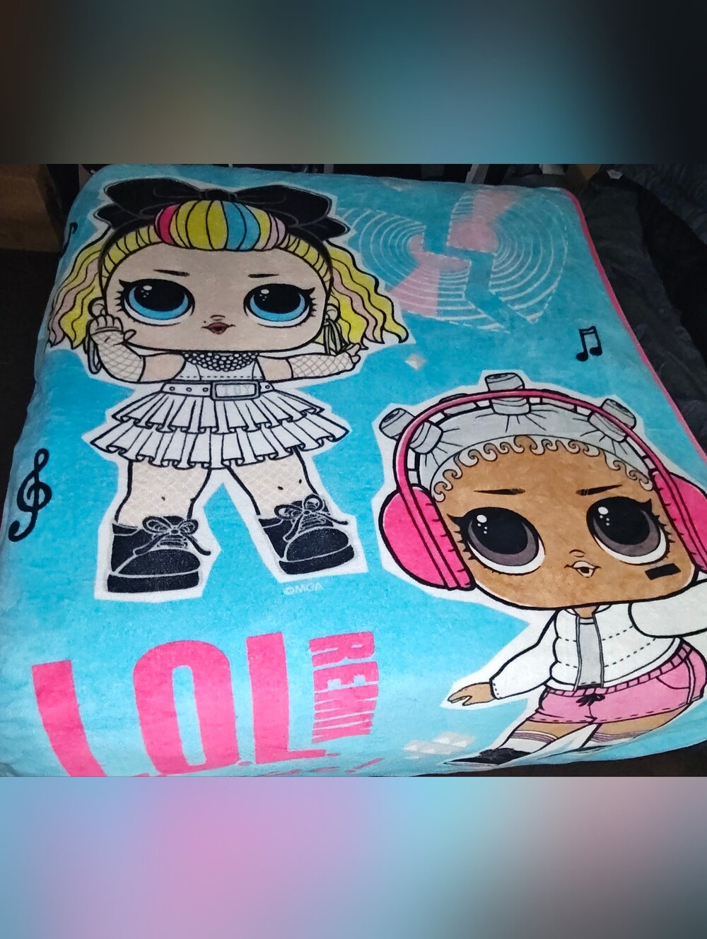 L.O.L. Surprise! Large Teal Plush Blanket with Multi Colored Graphics + Tote Bag